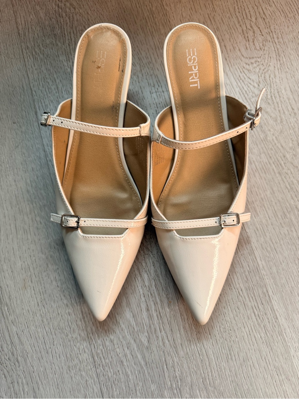 Esprit Cream Patent Pointed-Toe Mary Jane Mules